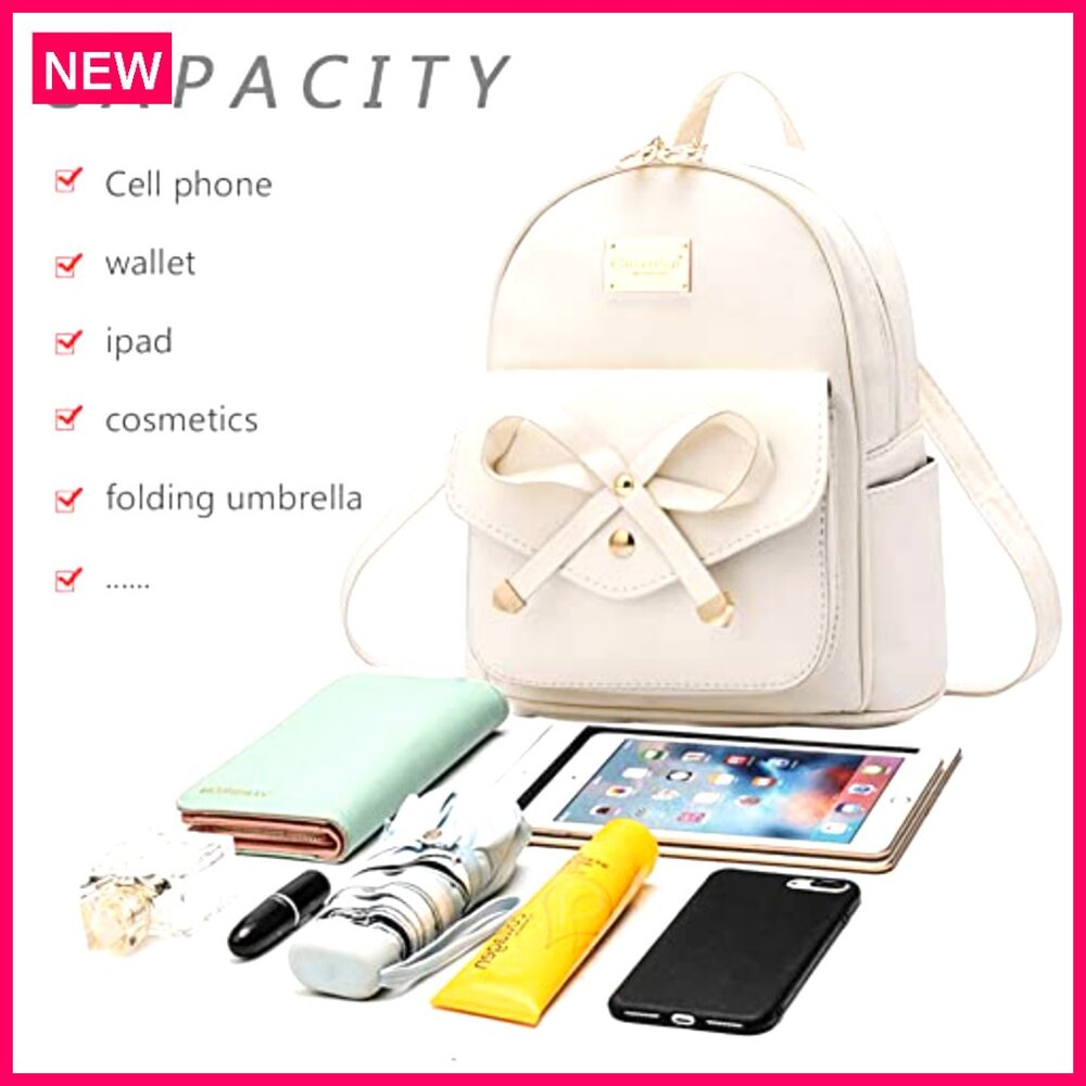 Mini Leather Backpack With Bow, Adjustable Straps… - image 3